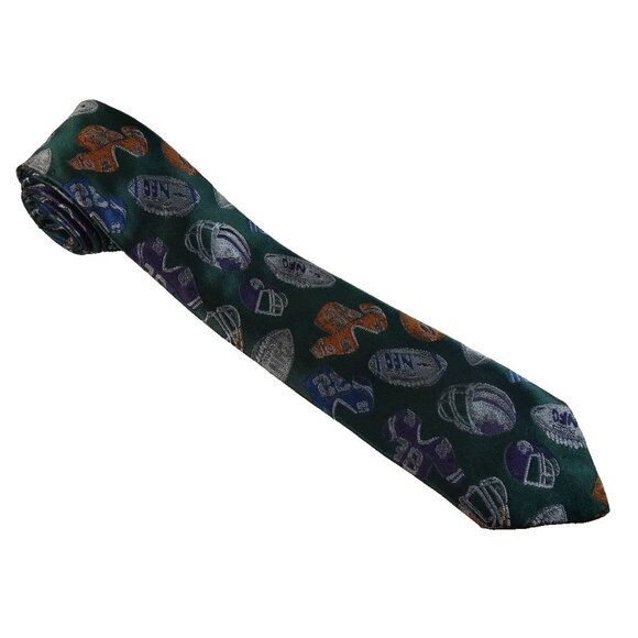 Football Tie Woven Green Sports Necktie Mens or Youth - Picture 2 of 3